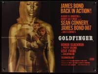 7h067 GOLDFINGER British quad '64 most incredible image of Connery as James Bond in golden girl!