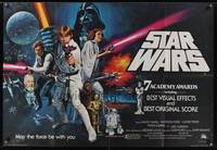 7h097 STAR WARS British quad '77 George Lucas classic sci-fi epic, great art by Tom Chantrell!