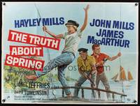 7h103 TRUTH ABOUT SPRING British quad '65 art of daughter Hayley Mills & father John Mills!