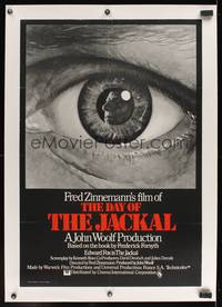 7h027 DAY OF THE JACKAL linen English 1sh '73 Fred Zinnemann classic, best close up art of eye!