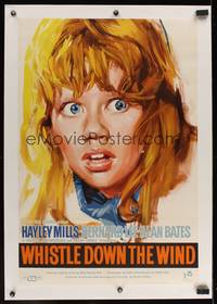 7h030 WHISTLE DOWN THE WIND linen English 1sh '62 great close up art of scared Hayley Mills!