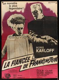 7h177 BRIDE OF FRANKENSTEIN French 1p R64 different image of Boris Karloff & Elsa Lanchester!