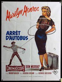 7h178 BUS STOP French 1p R80s great art of Don Murray roping sexy Marilyn Monroe by Geleng!