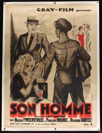 7h003 HER MAN linen French 1p '30 art of pretty Helen Twelvetrees & co-stars by Roland Coudon!