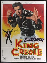 7h184 KING CREOLE French 1p R80s best different artwork of tough Elvis Presley by Jean Mascii!