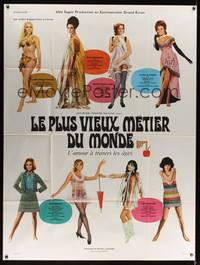 7h189 OLDEST PROFESSION teaser French 1p '68 art of Raquel Welch & 7 sexy co-stars by Yves Thos!