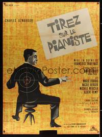 7h191 SHOOT THE PIANO PLAYER French 1p '60 Truffaut's Tirez sur le pianiste, art by Bourduge!
