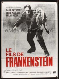 7h192 SON OF FRANKENSTEIN French 1p R69 cool full-length image of Boris Karloff carrying child!