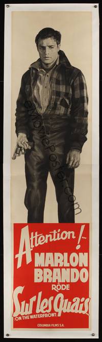 7h006 ON THE WATERFRONT linen French door panel '54 Elia Kazan, different art of Marlon Brando!