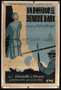 7h001 PASSION OF JOAN OF ARC linen French 31x47 '28 Dreyer, different art of Falconetti by Briol!