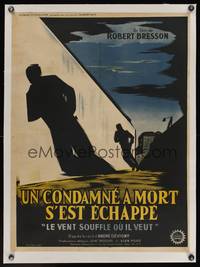 7h007 MAN ESCAPED linen French 23x31 '56 directed by Robert Bresson, WWII Resistance prison escape!