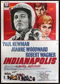 7h202 WINNING Italian 2p '69 Paul Newman, Joanne Woodward, different Indy car racing art by Avelli