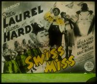 7j049 SWISS MISS glass slide '38 different art of Stan Laurel & Oliver Hardy by Al Hirschfeld!