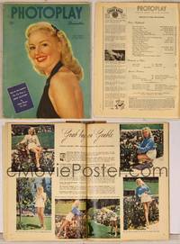 7j078 PHOTOPLAY magazine December 1944, portrait of Betty Grable in backless dress by Paul Hesse!