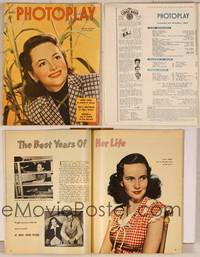 7j088 PHOTOPLAY magazine October 1947, c/u of Olivia De Havilland in sport coat by Paul Hesse!
