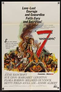 7k007 7 WOMEN 1sh '66 directed by John Ford, Anne Bancroft, Sue Lyon, art of top stars!