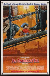 7k029 AMERICAN TAIL advance 1sh '86 Steven Spielberg, Don Bluth, art of Fievel the mouse by Drew!