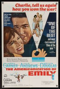 7k030 AMERICANIZATION OF EMILY 1sh '64 James Garner, Julie Andrews, Paddy Chayefsky!