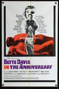 7k041 ANNIVERSARY 1sh '67 Bette Davis with funky eyepatch in English horror!