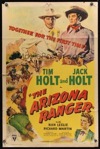 7k045 ARIZONA RANGER style A 1sh '48 Jack Holt King of Action Stars, & Tim Holt Trigger Ace!