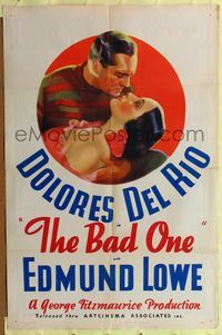7k059 BAD ONE 1sh R37 close up art of sexy Dolores Del Rio romanced by Edmund Lowe!