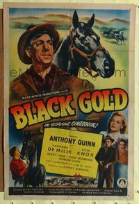 7k072 BLACK GOLD style B 1sh '47 Anthony Quinn, great horse racing image!