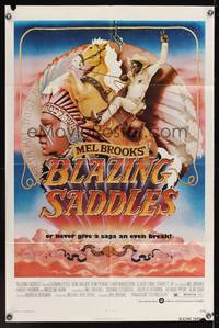 7k074 BLAZING SADDLES 1sh '74 classic Mel Brooks western, art of Cleavon Little by John Alvin!