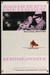 7k087 BONNIE & CLYDE 1sh '67 notorious crime duo Warren Beatty & Faye Dunaway!