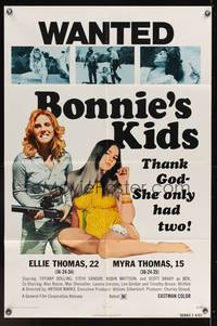 7k088 BONNIE'S KIDS 1sh '73 Tiffany Bolling, Steve Sandor, girls with guns!