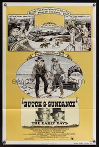 7k116 BUTCH & SUNDANCE - THE EARLY DAYS 1sh '79 artwork of Tom Berenger & William Katt!