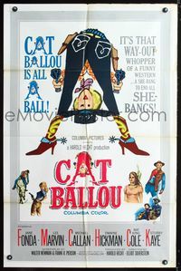 7k126 CAT BALLOU 1sh '65 classic sexy cowgirl Jane Fonda, Lee Marvin, great artwork!