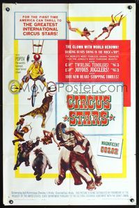 7k136 CIRCUS STARS 1sh '60 cool Russian traveling circus artwork with bears, tiger & elephant!