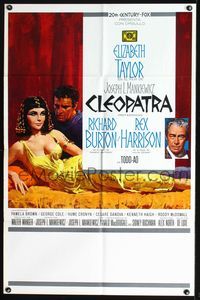 7k137 CLEOPATRA Spanish/U.S. 1sh '64 Elizabeth Taylor, Richard Burton, Rex Harrison, Howard Terpning art