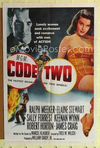 7k141 CODE TWO 1sh '53 sexy lonely Elaine Stewart seeks excitement & romance with Ralph Meeker!