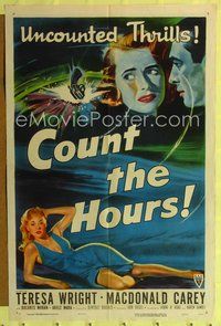 7k144 COUNT THE HOURS 1sh '53 Don Siegel, art of sexy bad girl Adele Mara in low-cut dress!