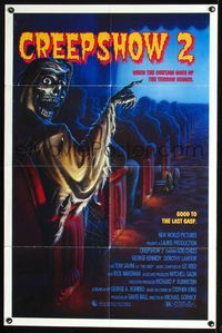 7k148 CREEPSHOW 2 1sh '87 Tom Savini, great Winters artwork of skeleton guy in theater!