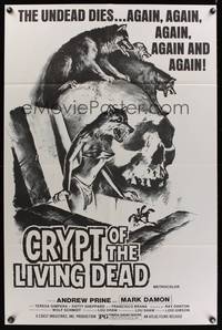 7k150 CRYPT OF THE LIVING DEAD 1sh '73 cool Smith horror art, the undead dies again and again!