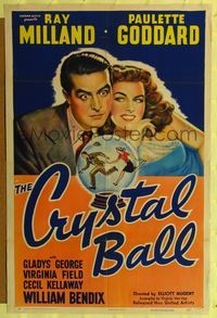 7k151 CRYSTAL BALL 1sh '43 art of sexy Paulette Goddard & Ray Milland looking into crystal ball!