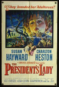 7k575 PRESIDENT'S LADY 1sh '53 art of adulteress Susan Hayward & Charlton Heston!
