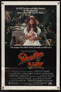 7k576 PRETTY BABY 1sh '78 directed by Louis Malle, young Brooke Shields sitting with doll!