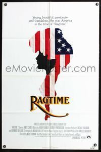 7k588 RAGTIME int'l 1sh '81 James Cagney, Pat O'Brien, cool patriotic American flag art!