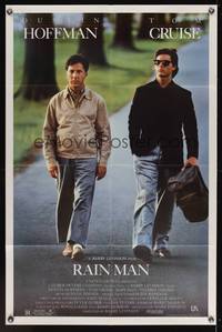 7k591 RAIN MAN 1sh '88 Tom Cruise & autistic Dustin Hoffman, directed by Barry Levinson!