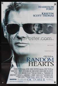 7k594 RANDOM HEARTS DS advance 1sh '99 Sydney Pollack, cool close-up of Harrison Ford w/sunglasses!