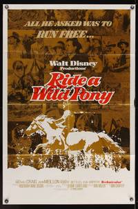 7k607 RIDE A WILD PONY 1sh '76 Disney, art of boy on white horse, all he asked was to run free!