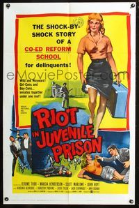 7k611 RIOT IN JUVENILE PRISON 1sh '59 co-ed reform school for delinquents, great artwork!
