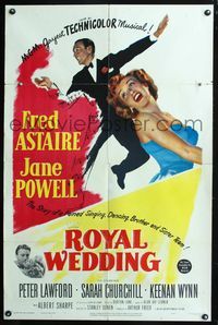 7k623 ROYAL WEDDING 1sh '51 great image of dancing Fred Astaire & sexy Jane Powell!