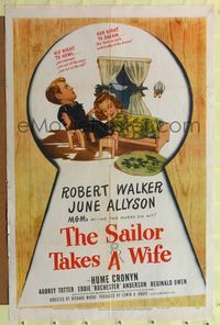 7k630 SAILOR TAKES A WIFE 1sh '45 Robert Walker & June Allyson are newlyweds, Hume Cronyn!