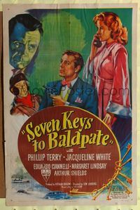 7k644 SEVEN KEYS TO BALDPATE style A 1sh '47 art of sexy Jacqueline White & Phillip Terry!