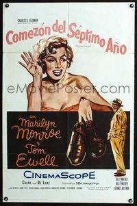 7k645 SEVEN YEAR ITCH Spanish/U.S. 1sh '55 Billy Wilder, great sexy art of Marilyn Monroe!