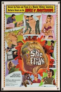 7k652 SHE FREAK 1sh '67 sexy girls & side-show freaks in the Alley of Nightmares, great image!